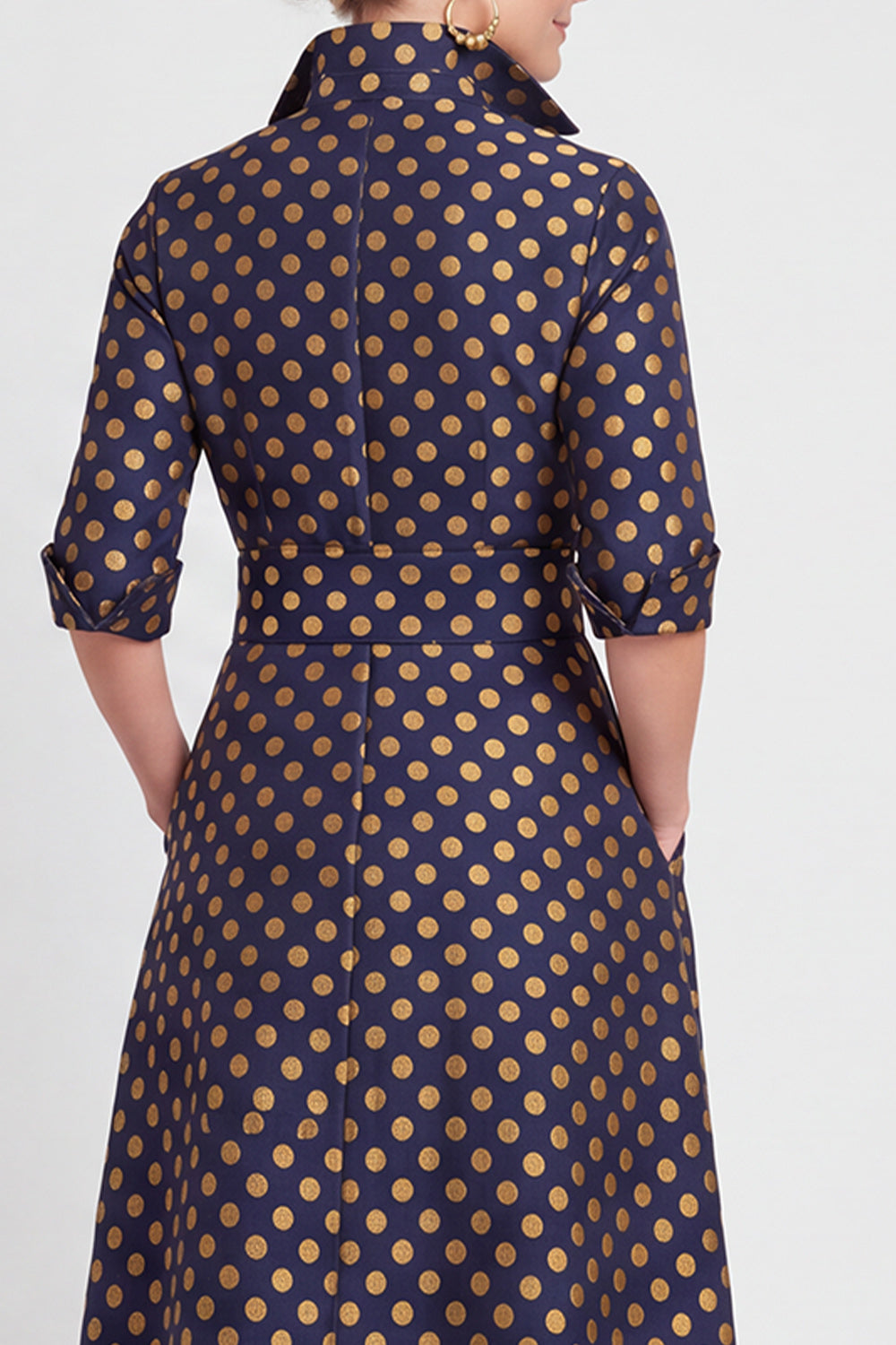 A-line Navy Floral Jacquard Half Sleeves Long Mother of the Bride Dress with Belt
