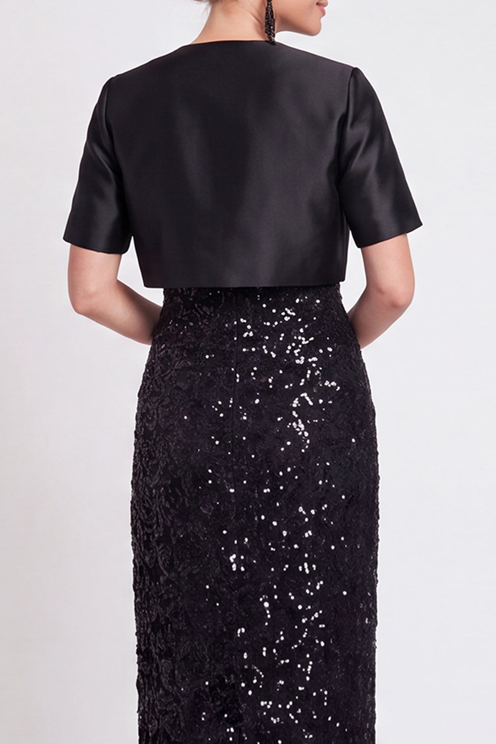 Sparkly Black Sequins Bodycon Long Mother of the Bride Dress with Slit