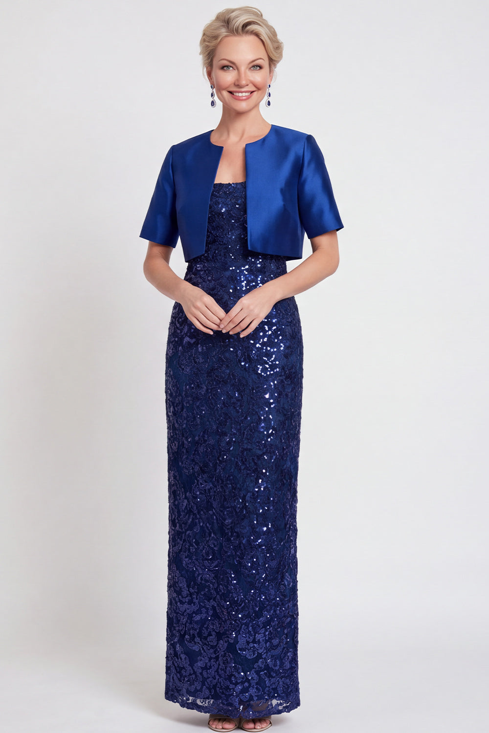 Sparkly Black Sequins Bodycon Long Mother of the Bride Dress with Slit