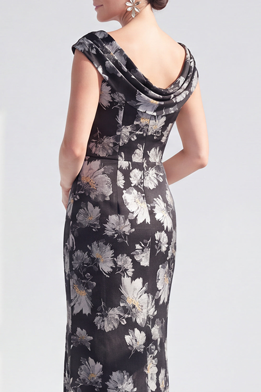 Mermaid Black Floral Long Mother of the Bride Dress with Slit
