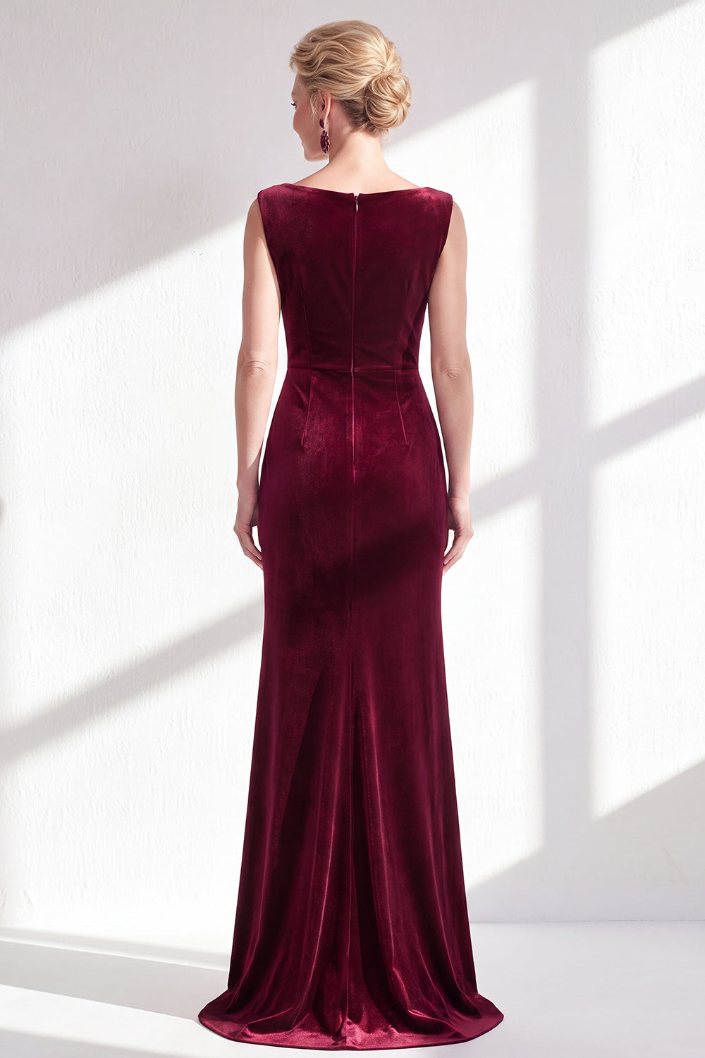 Dark Green Velvet Bateau Neck Ruched Mermaid Long Mother of the Bride Dress with Slit
