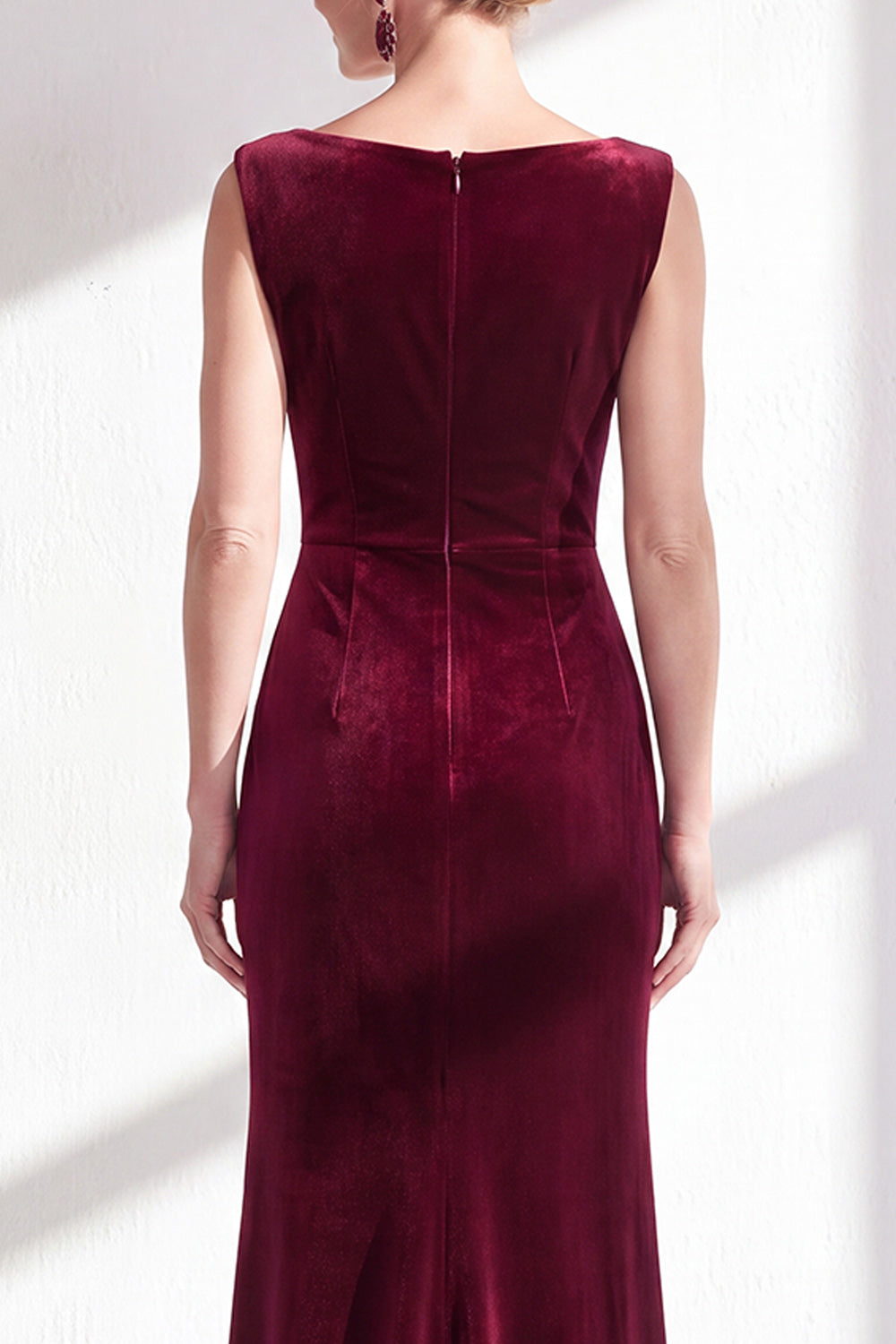 Dark Green Velvet Bateau Neck Ruched Mermaid Long Mother of the Bride Dress with Slit
