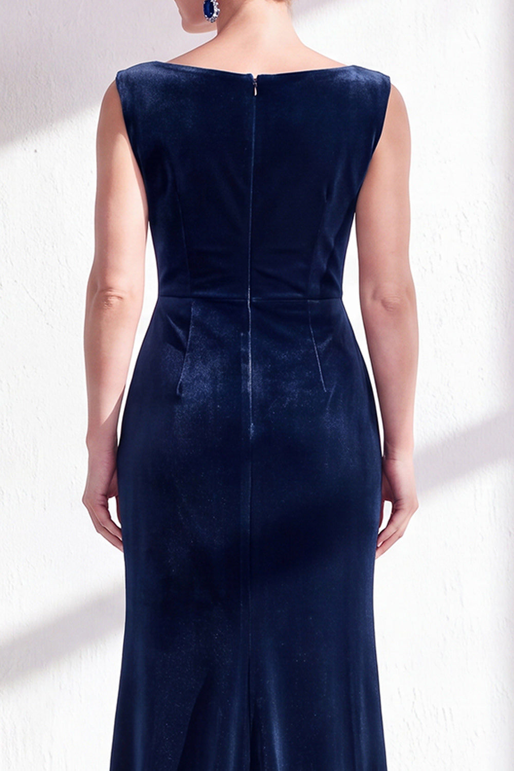 Dark Green Velvet Bateau Neck Ruched Mermaid Long Mother of the Bride Dress with Slit