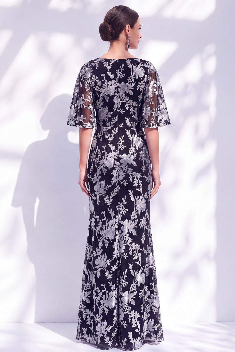 Sage Green Floral Mermaid Bateau Neck Ruched Long Mother of the Bride Dress with Sash