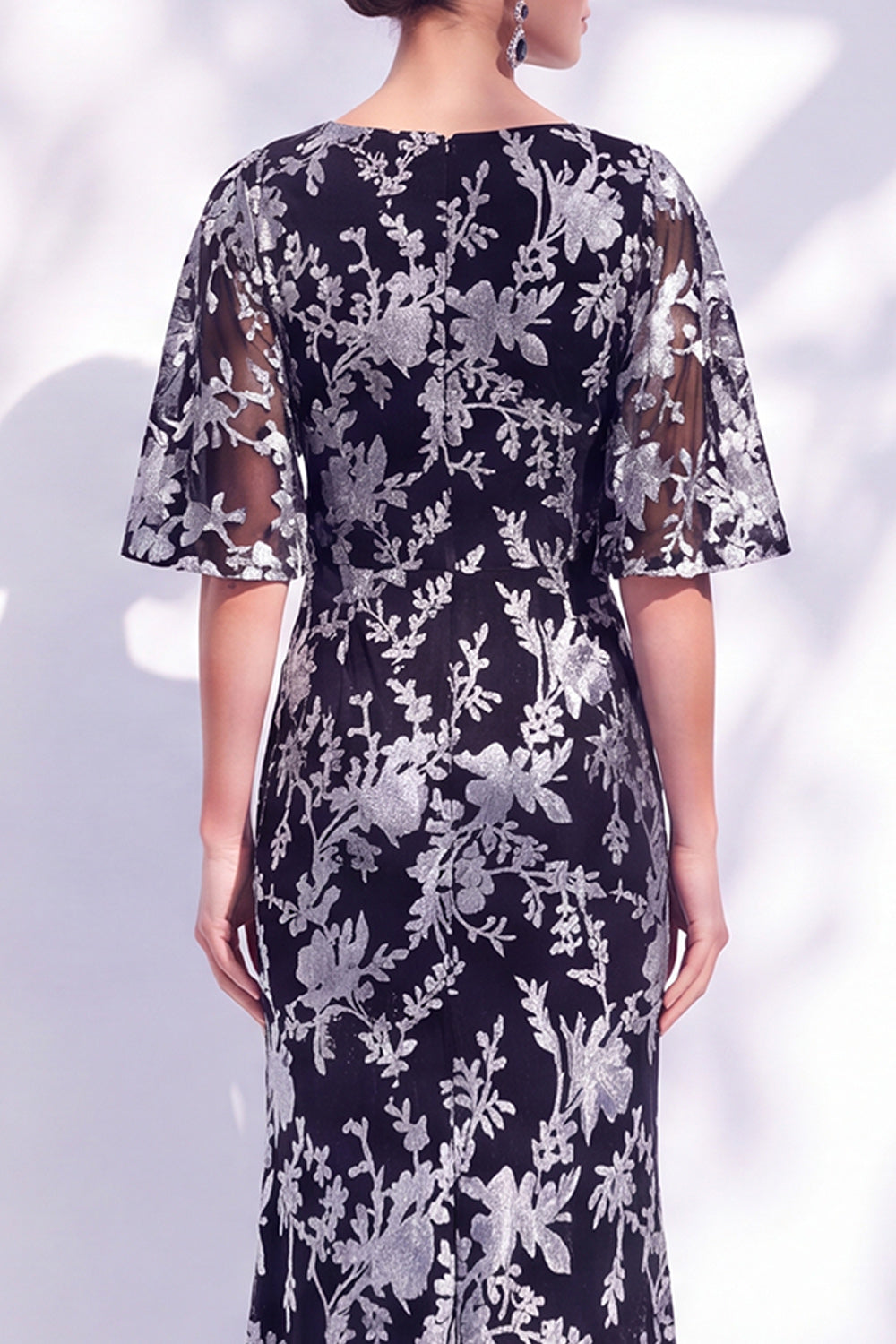 Sage Green Floral Mermaid Bateau Neck Ruched Long Mother of the Bride Dress with Sash