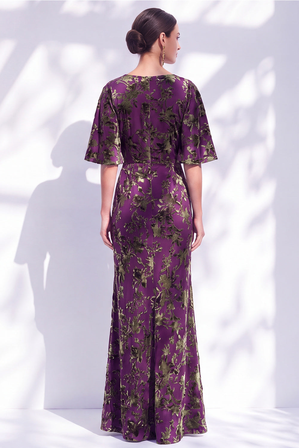 Sage Green Floral Mermaid Bateau Neck Ruched Long Mother of the Bride Dress with Sash
