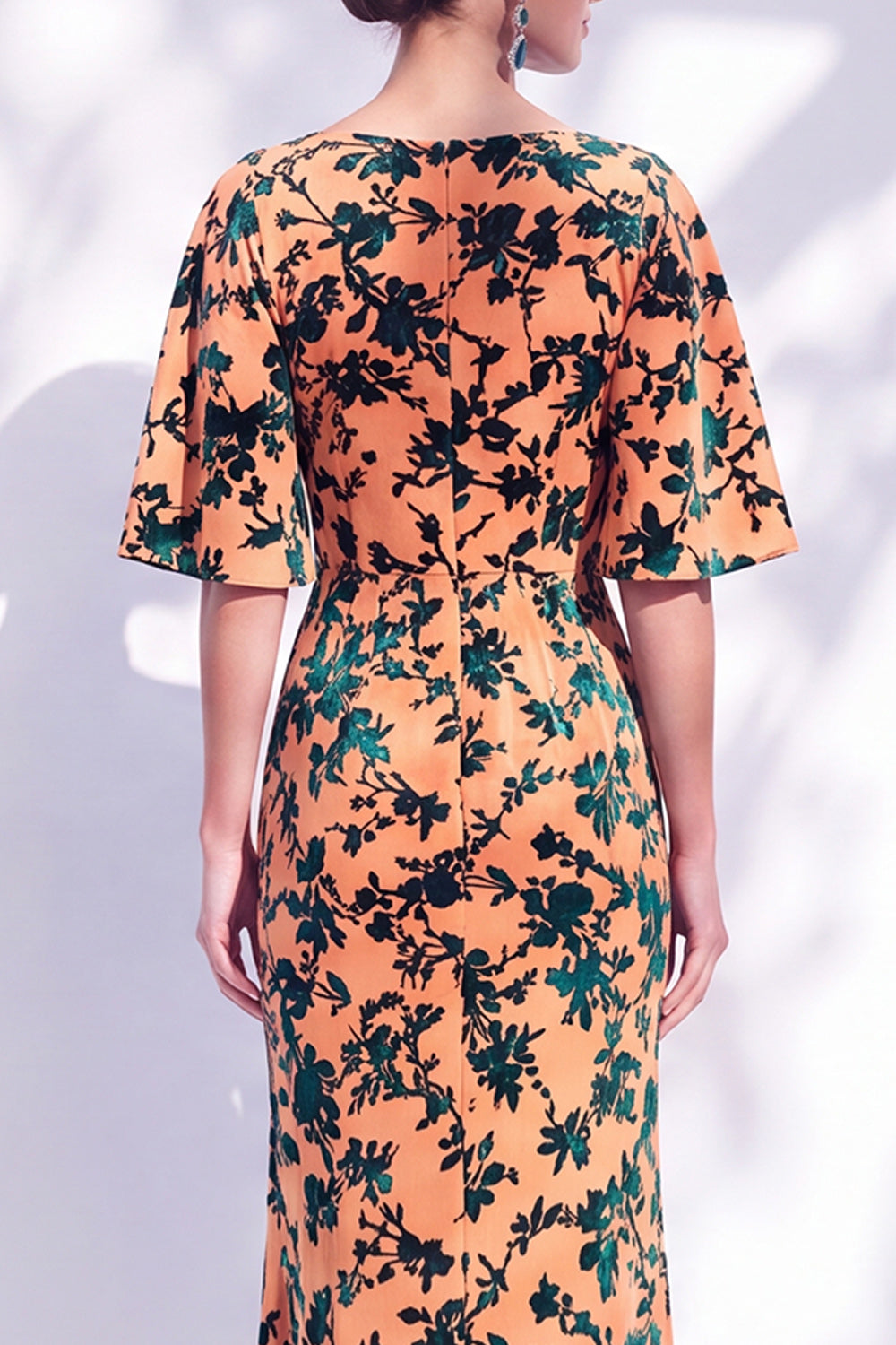 Sage Green Floral Mermaid Bateau Neck Ruched Long Mother of the Bride Dress with Sash