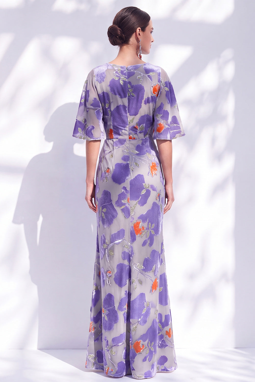 Sage Green Floral Mermaid Bateau Neck Ruched Long Mother of the Bride Dress with Sash