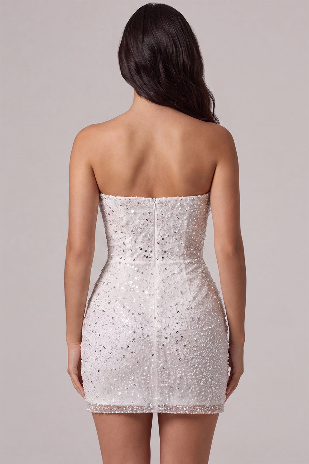 Strapless Bodycon Corset Little White Dress with Sequins