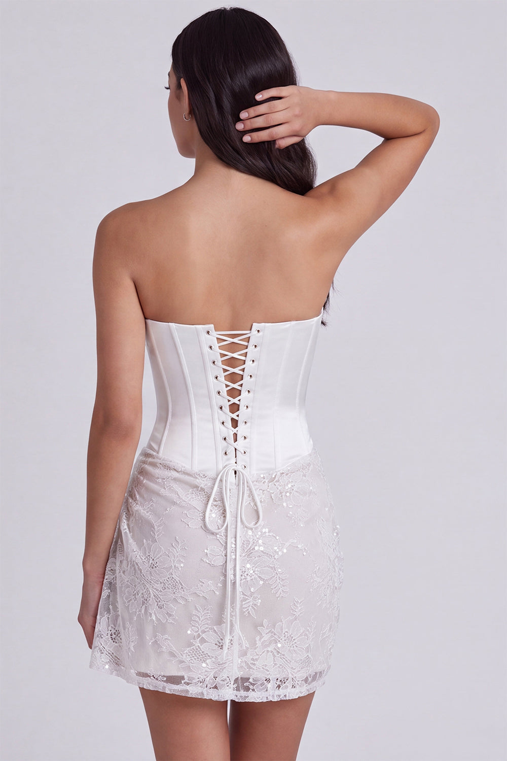 Strapless Corset Bodycon Sequins Little White Dress with Lace Up Back