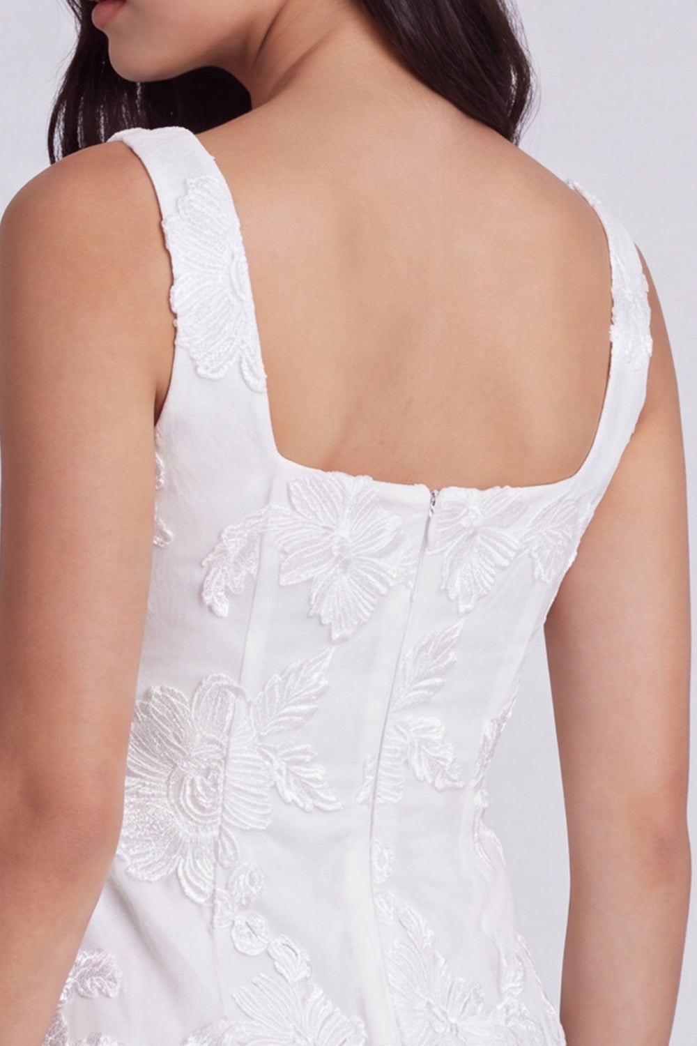 Bodycon Floral Square Neck Little White Dress