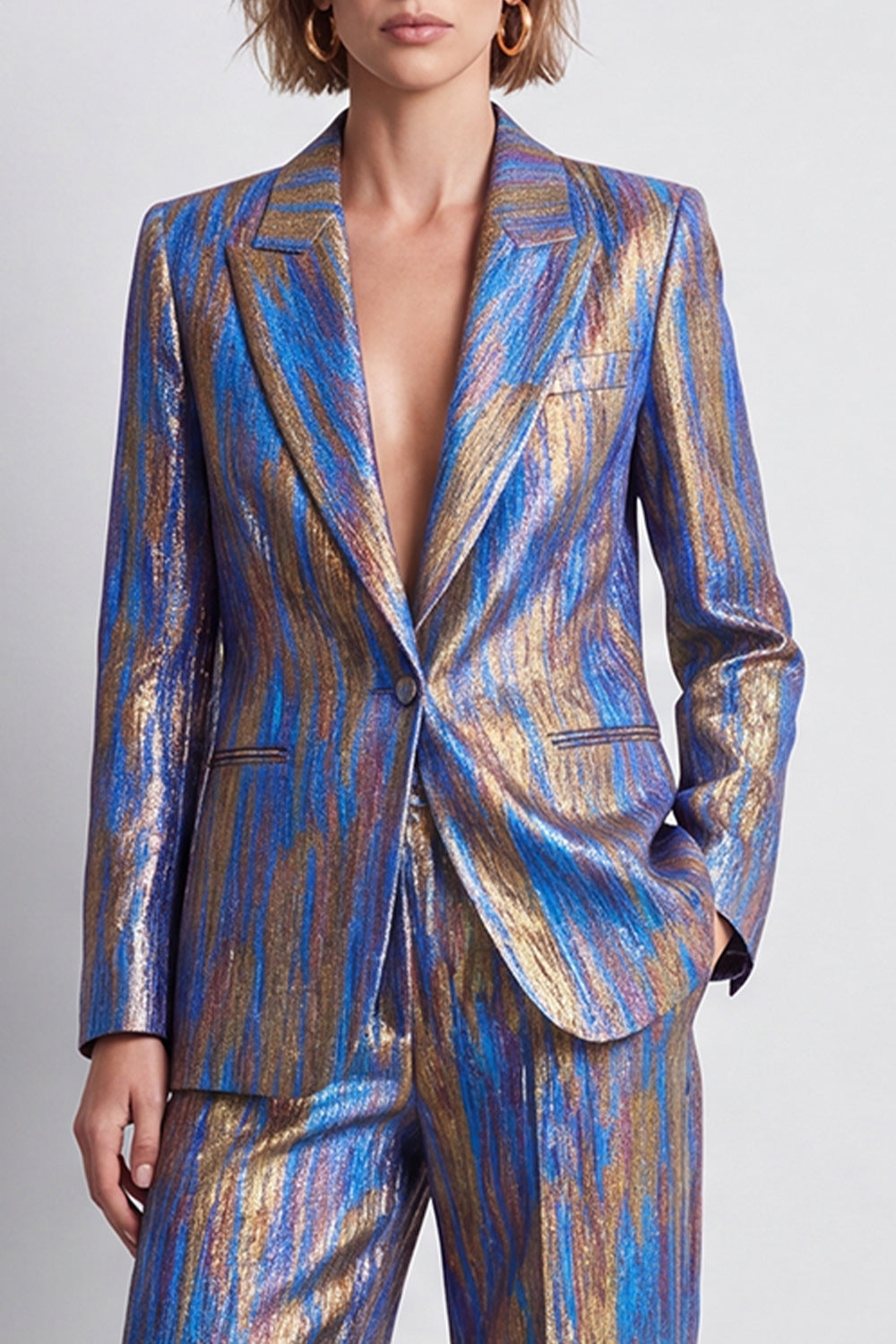 Blue 2-Piece Peak Lapel One-Button Women's Suit