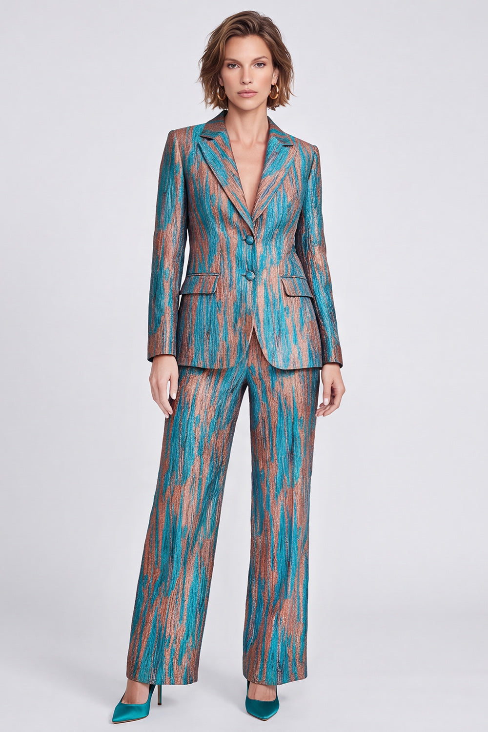 Blue 2-Piece Peak Lapel One-Button Women's Suit
