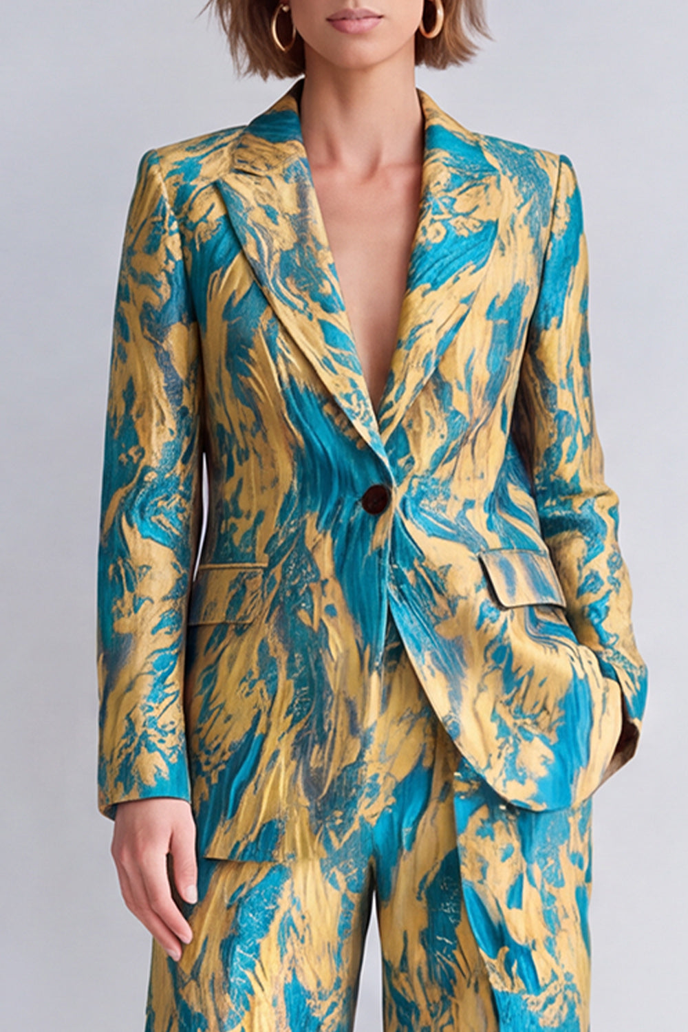 Yellow and Purple 2 Piece Peak Lapel One Button Women Suits