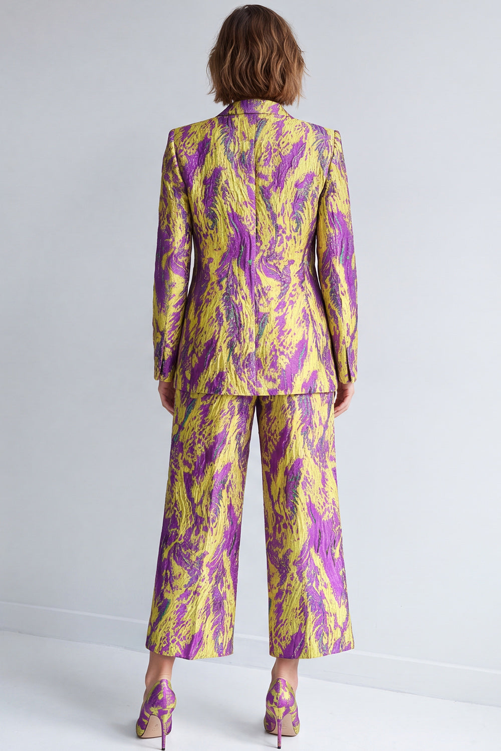 Yellow and Purple 2 Piece Peak Lapel One Button Women Suits