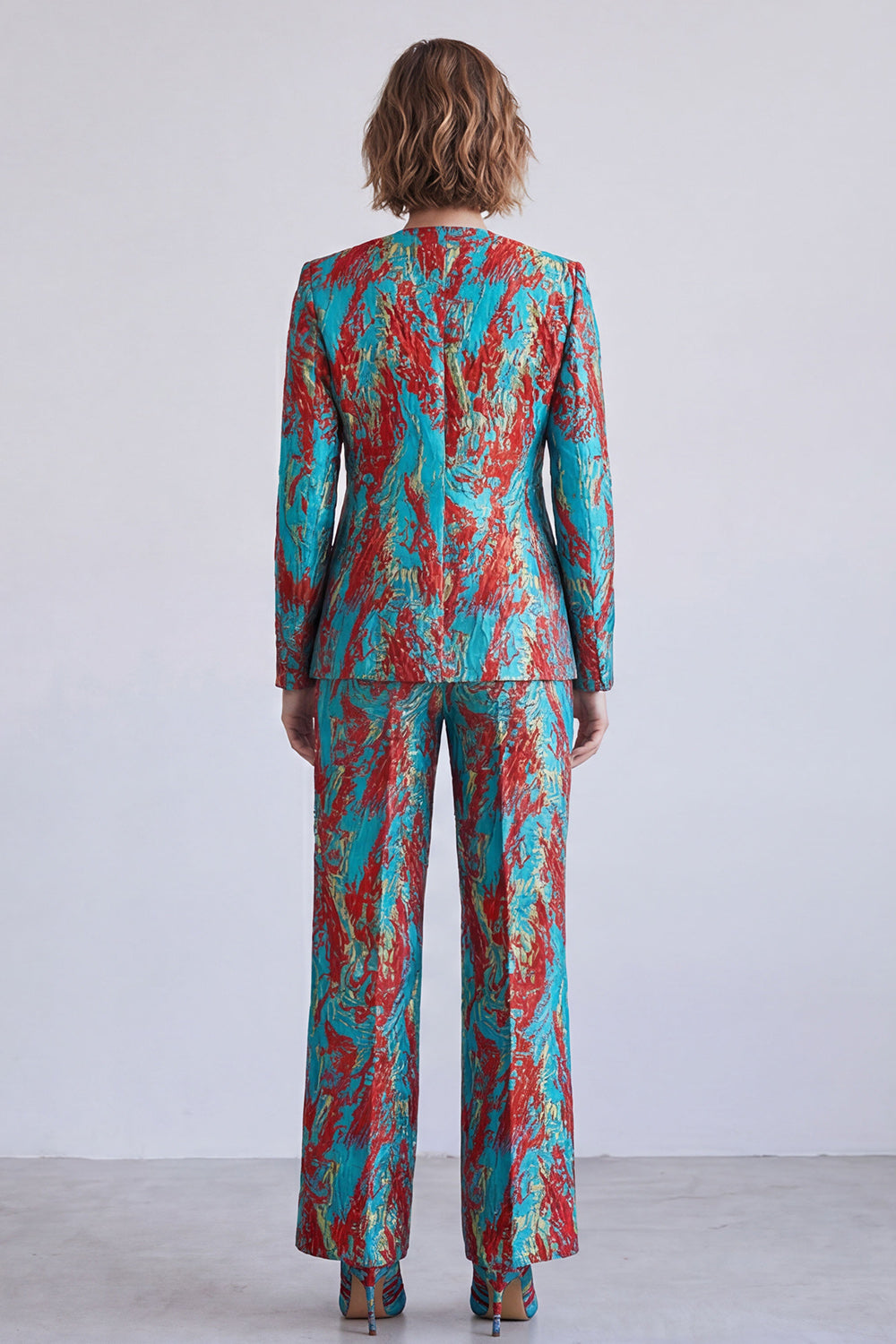 Blue and Red 2 Piece Single Breasted V-Neck Women Suits