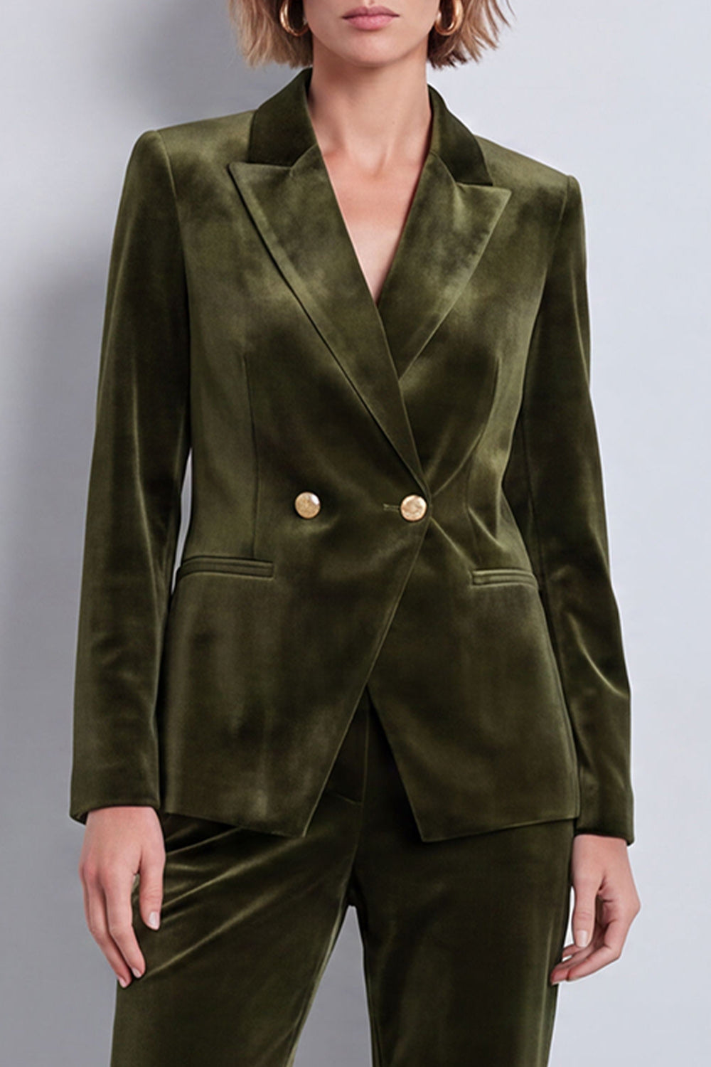 Dark Green Peak Lapel 2 Piece Velvet Double Breasted Women's Suits