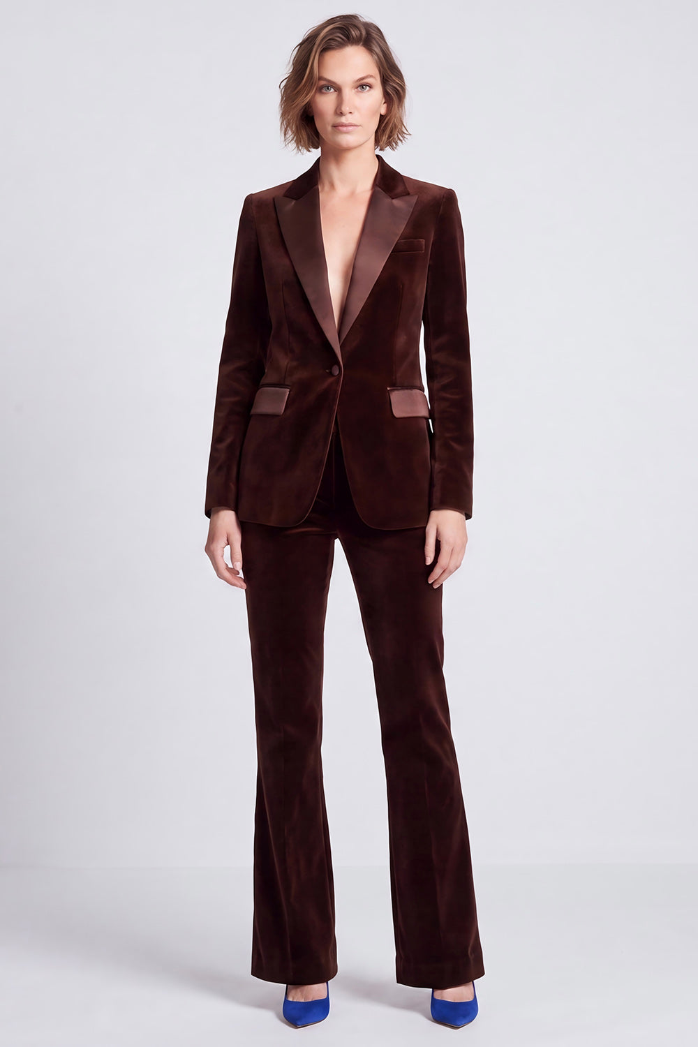 Royal Blue Velvet Peak Lapel 2 Piece One Button Slim Fit Women's Suits