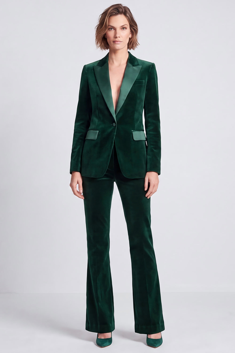 Royal Blue Velvet Peak Lapel 2 Piece One Button Slim Fit Women's Suits