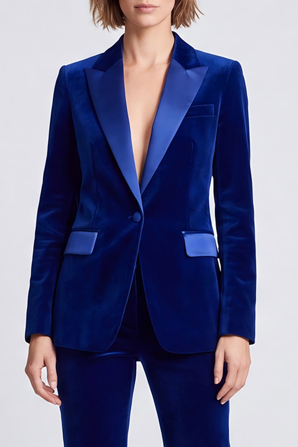 Royal Blue Velvet Peak Lapel 2 Piece One Button Slim Fit Women's Suits