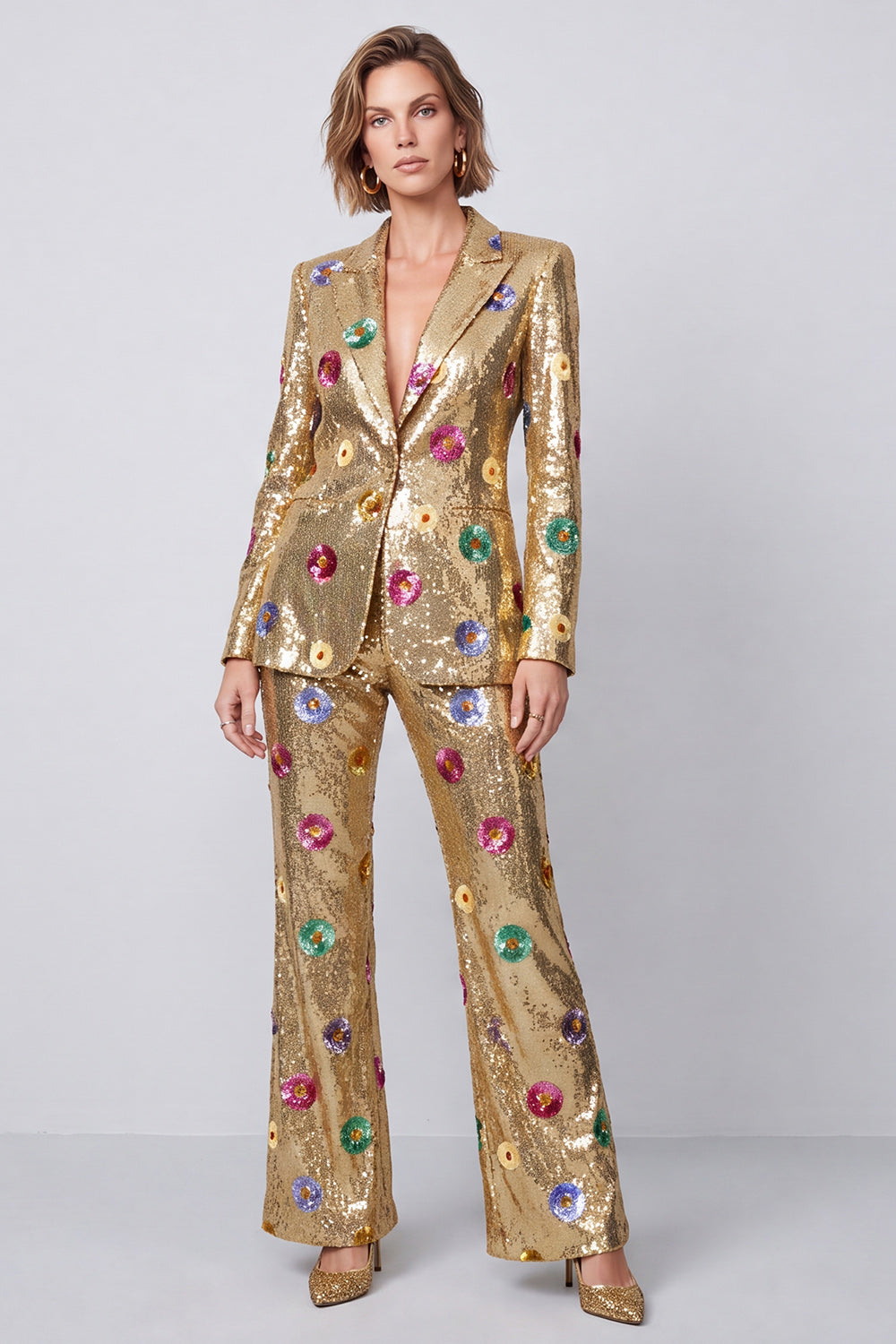 Sparkly 2 Piece Gold Peak Lapel Sequins One Button Prom Suits