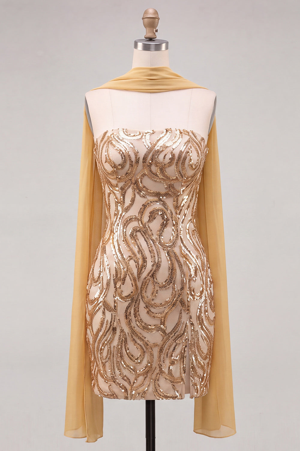 Gold Strapless Sequins Bodycon Short Homecoming Dress with Slit