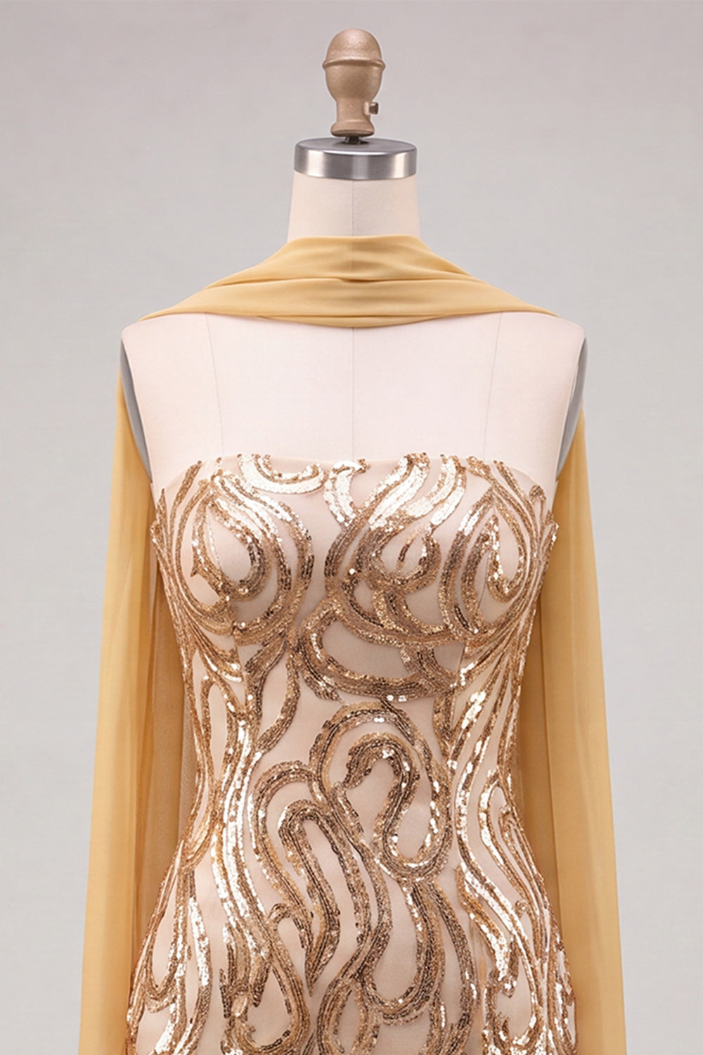 Gold Strapless Sequins Bodycon Short Homecoming Dress with Slit