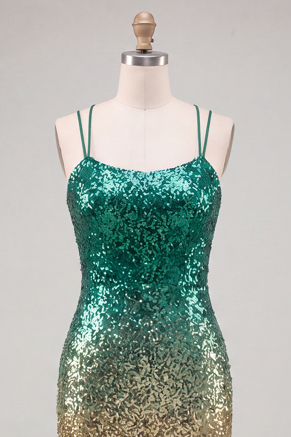 Sparkly Green and Gold Sequins Bodycon Short Homecoming Dress with Lace Up Back