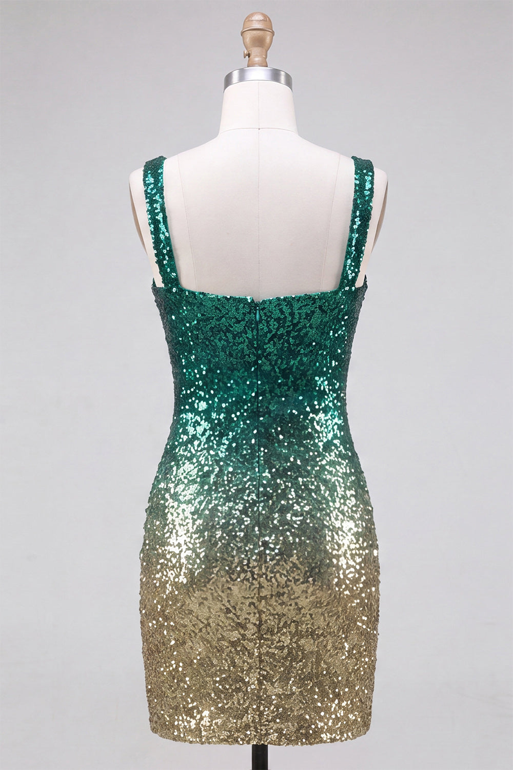 Sparkly Green and Gold Bodycon Square Neck Sequins Homecoming Dress with Slit