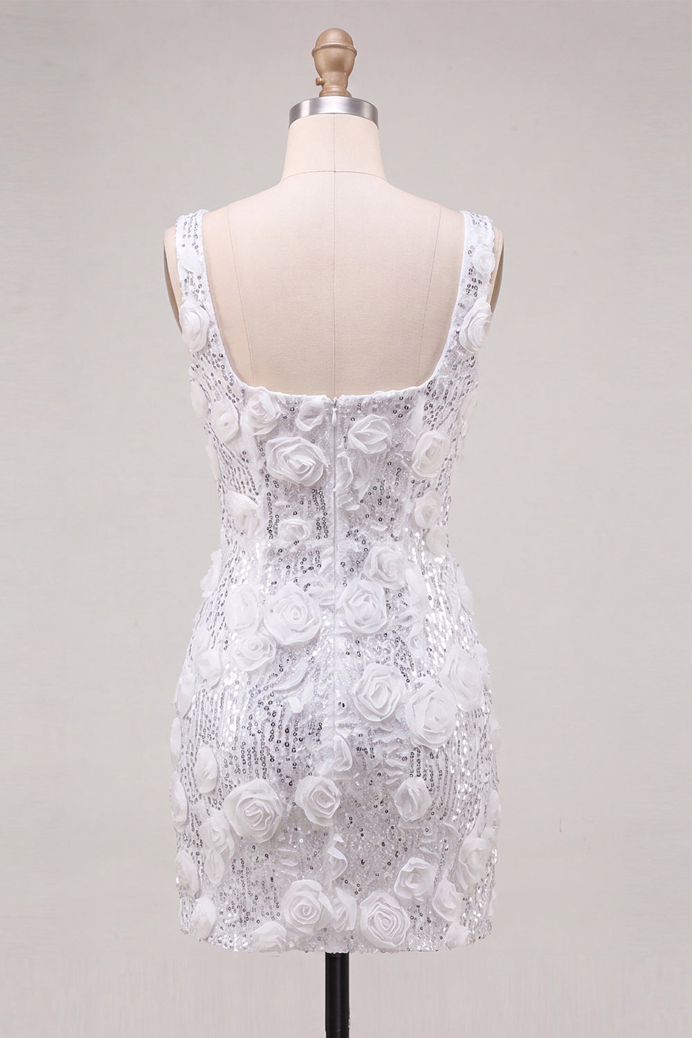 Ivory Square Neck Bodycon Sequins Homecoming Dress with 3D Flowers