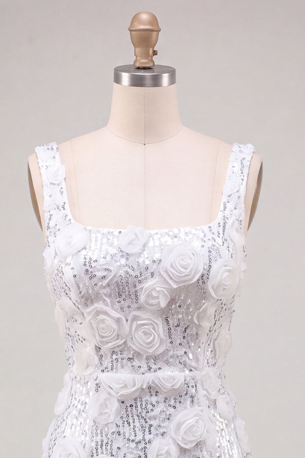 Ivory Square Neck Bodycon Sequins Homecoming Dress with 3D Flowers