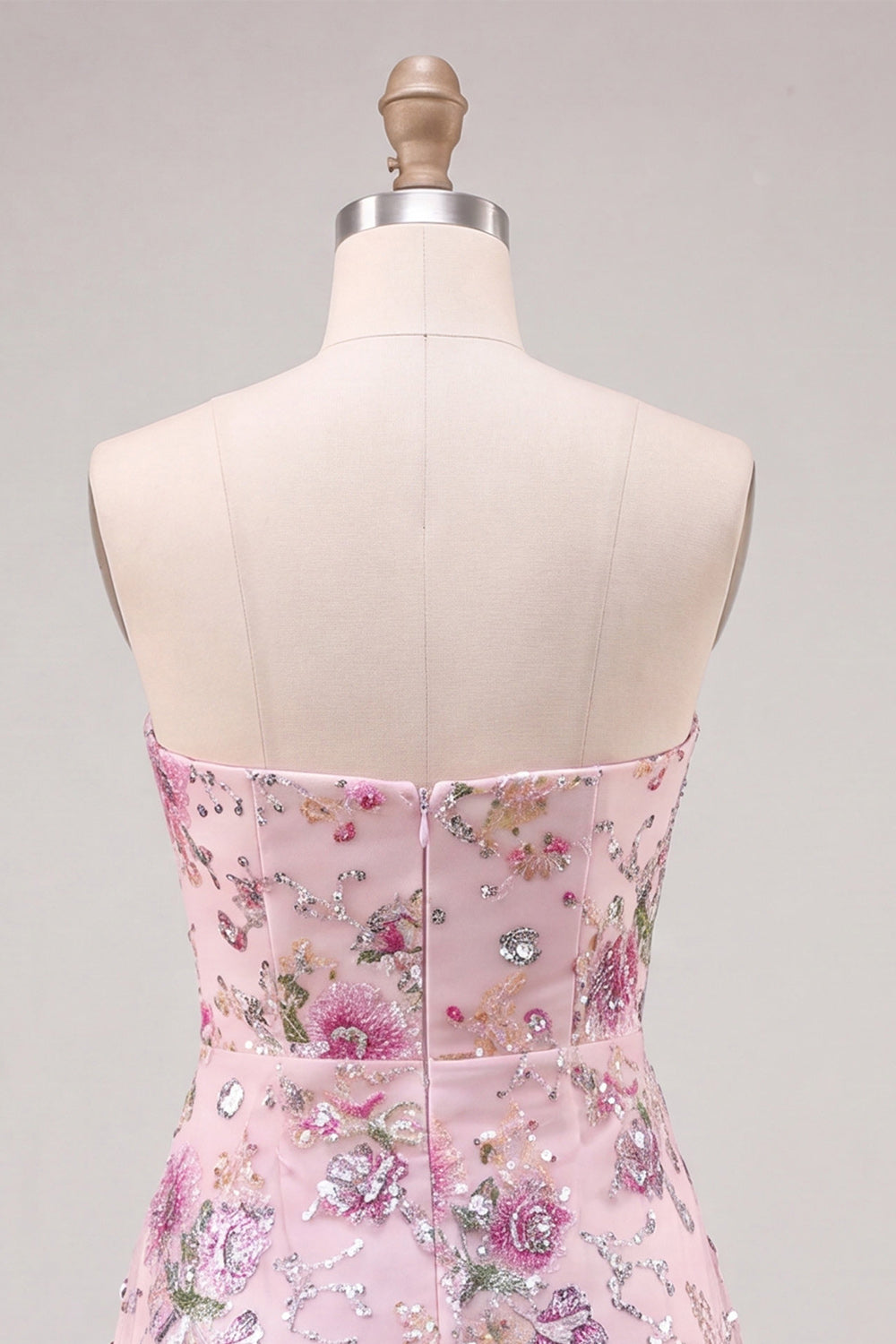 Strapless Pink A-Line Floral Sequins Short Cocktail Dress