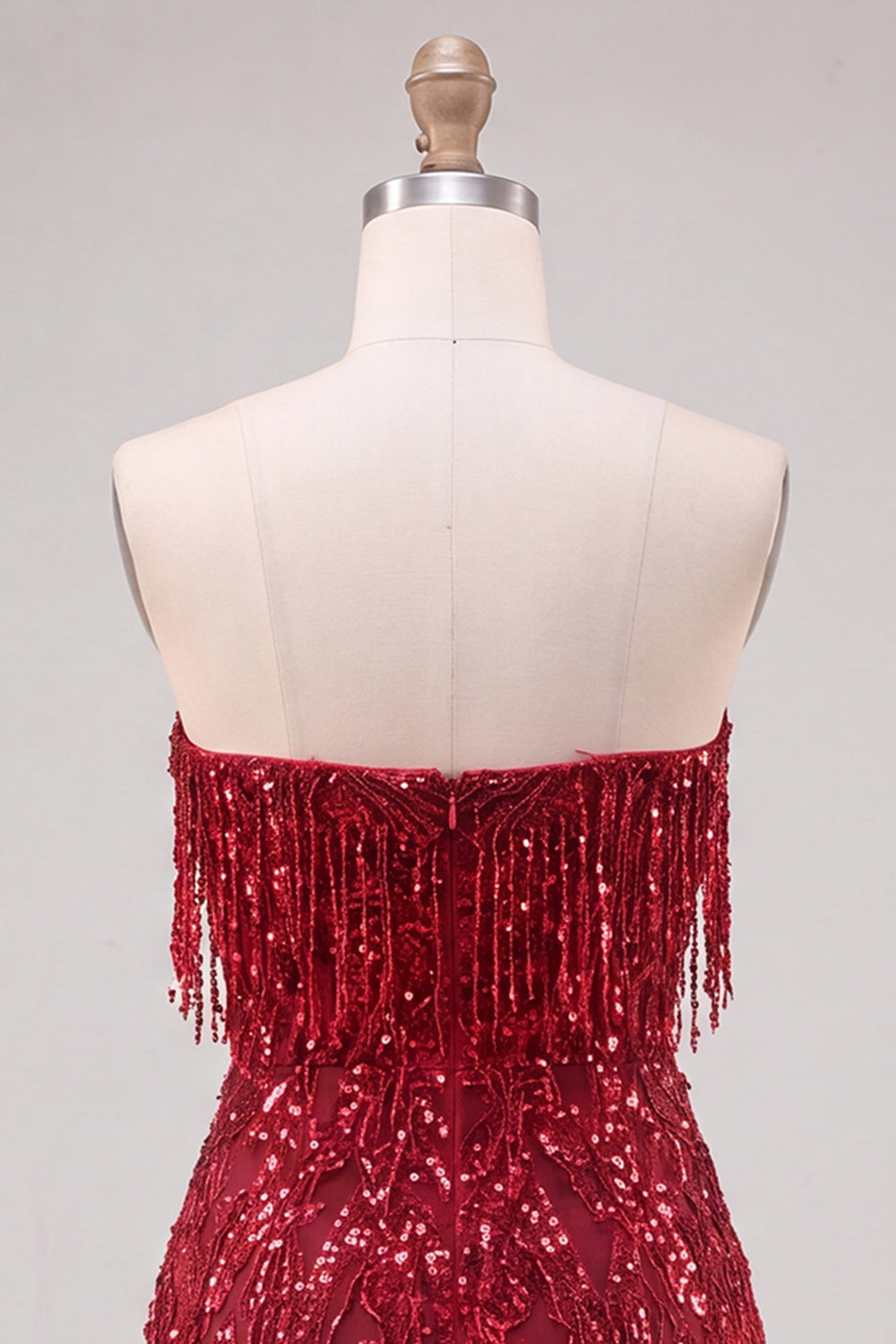 Strapless Burgundy Bodycon Fringed Short Homecoming Dress with Sequins