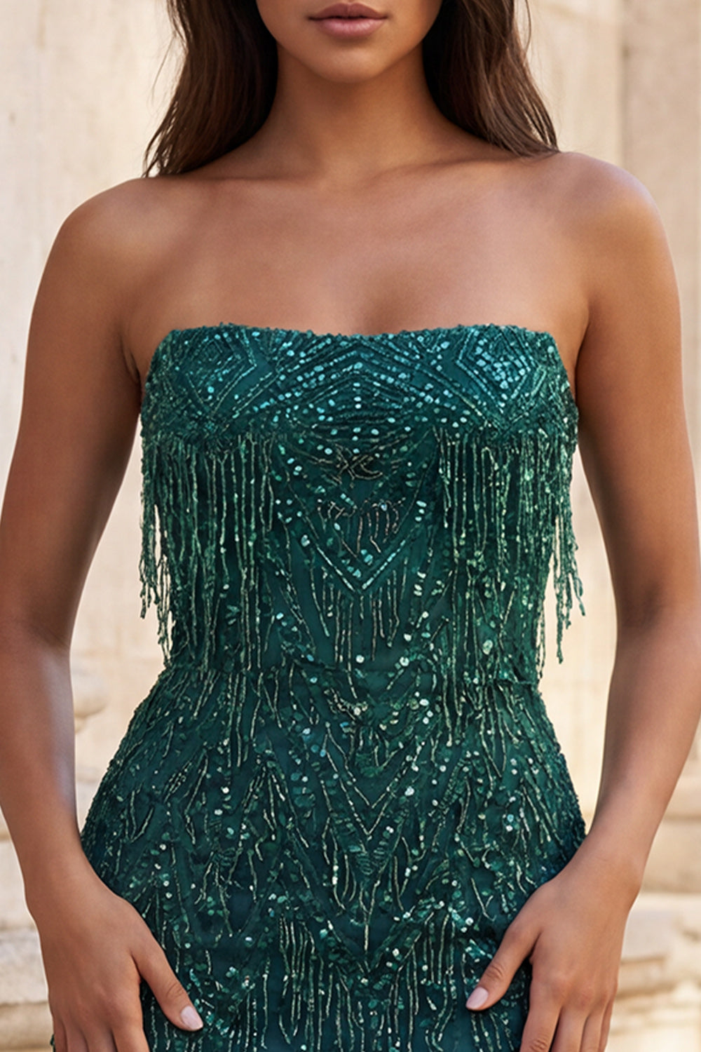 Strapless Burgundy Bodycon Fringed Short Homecoming Dress with Sequins