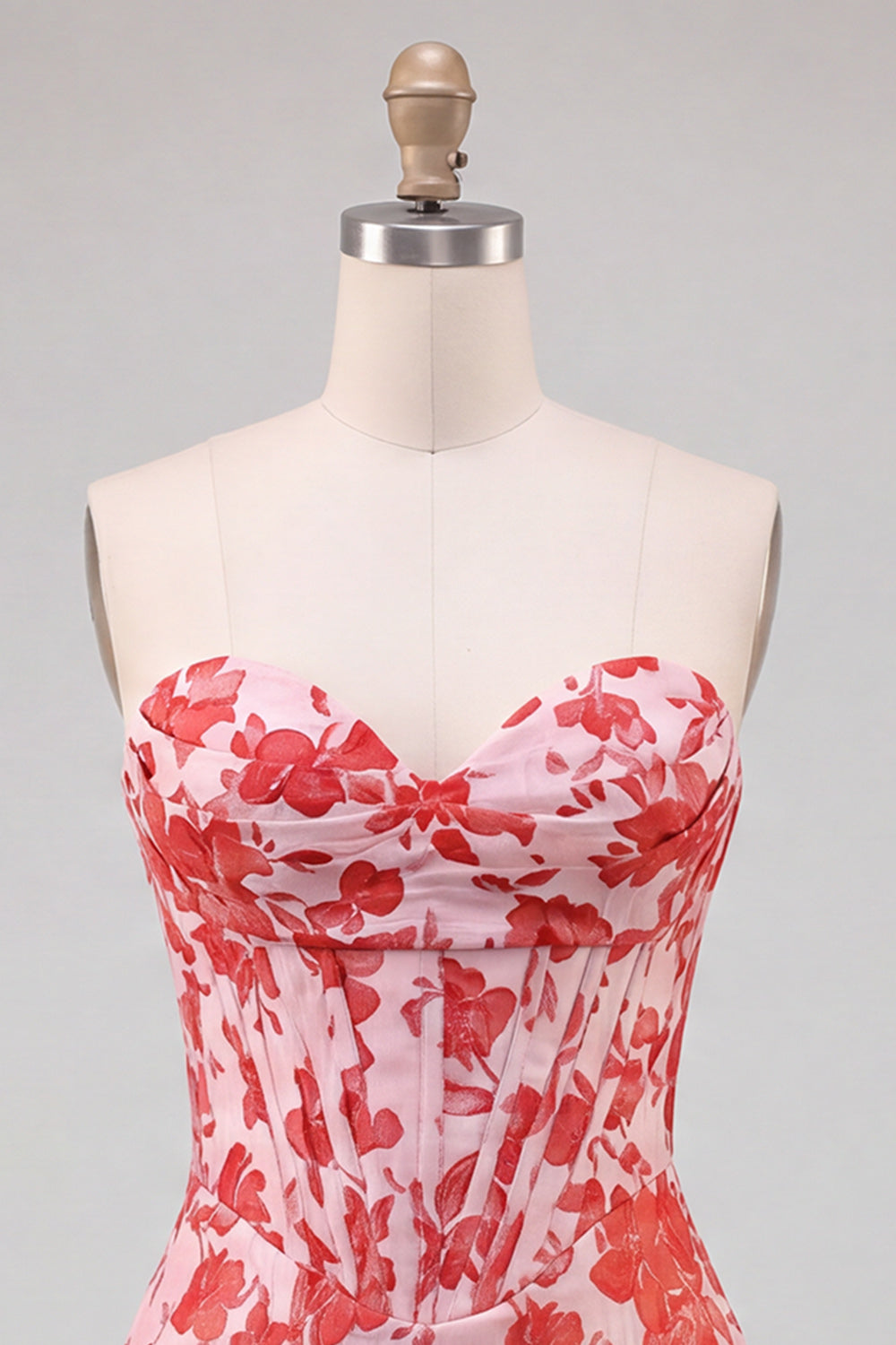 Sweetheart Red Corset Bodycon Floral Ruched Short Homecoming Dress