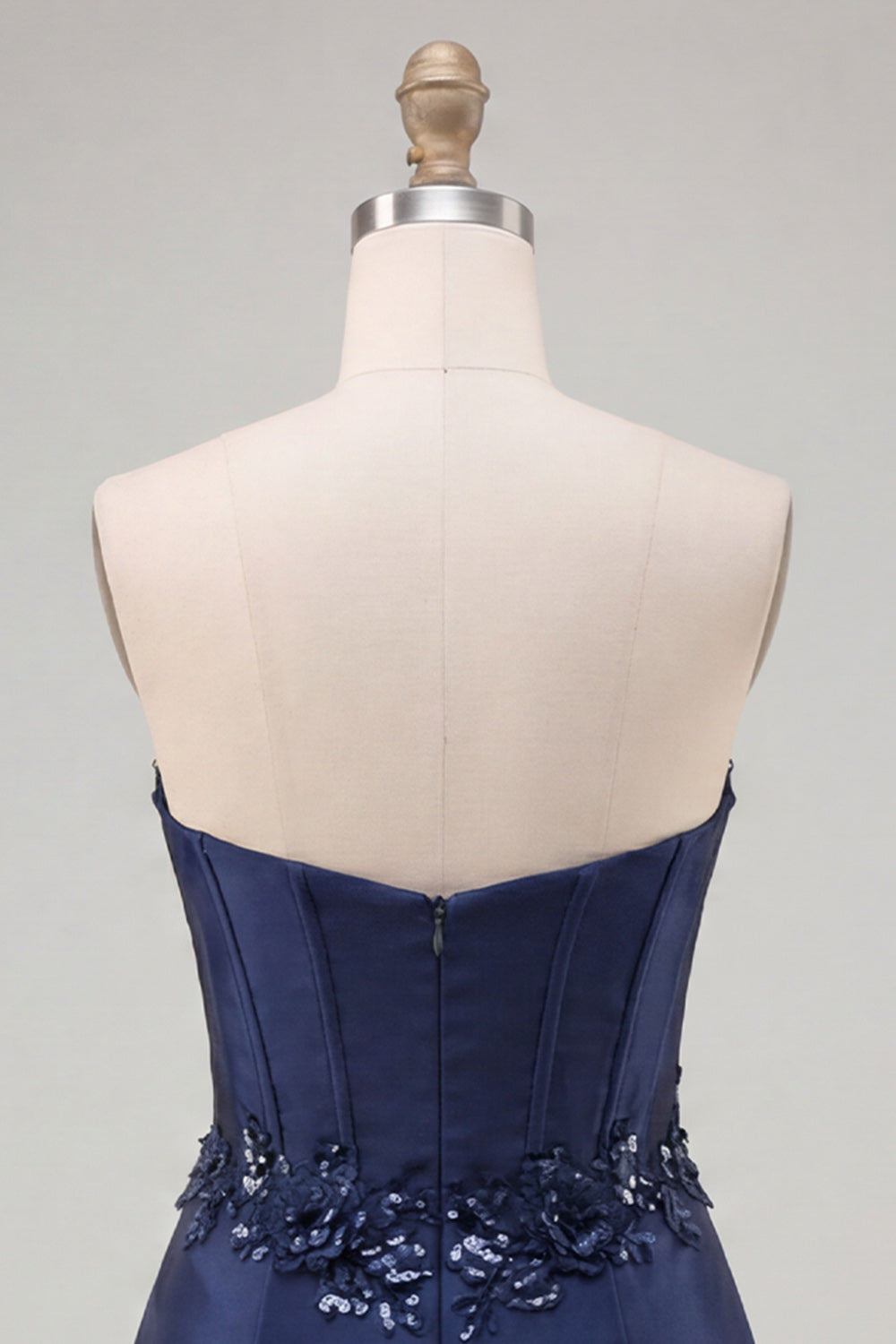 Navy Sweetheart Corset Bodycon Floral Sequins Satin Short Homecoming Dress