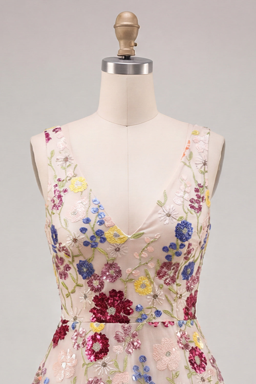 Fuchsia Flower V-Neck Sequins A-Line Short Homecoming Dress