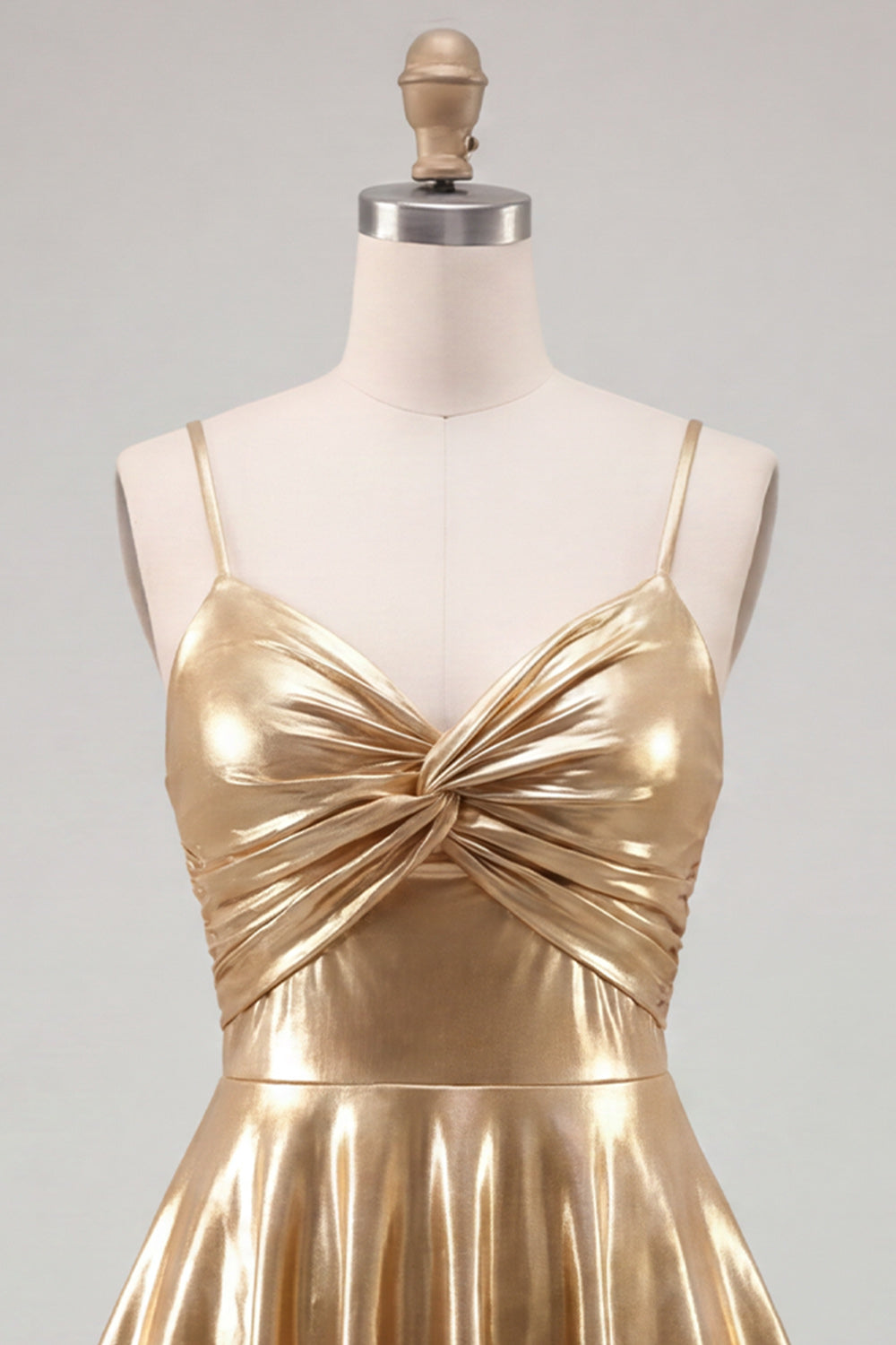 Gold A-Line Metallic Tiered Spaghetti Straps Short Cocktail Dress