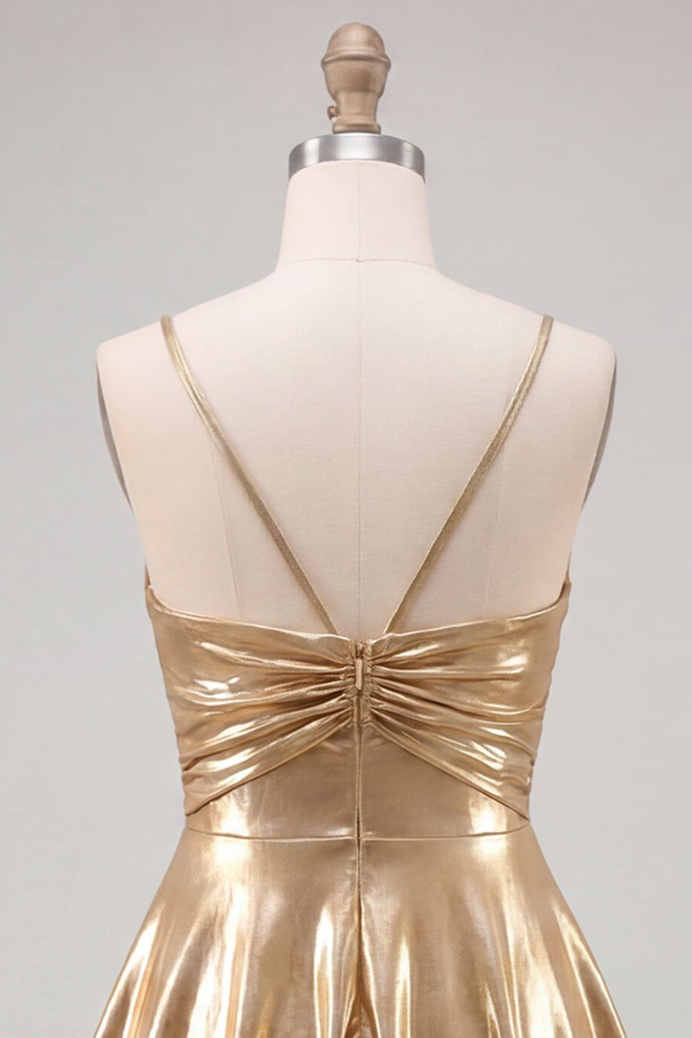 Gold A-Line Metallic Tiered Spaghetti Straps Short Cocktail Dress