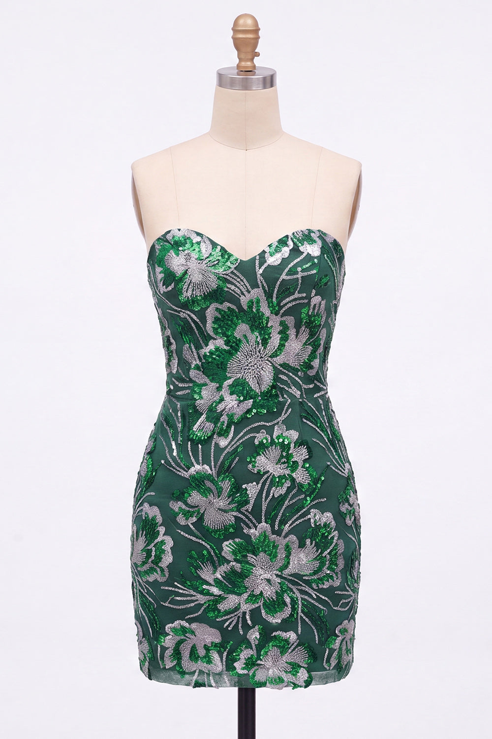 Strapless Green Bodycon Sequins Short Homecoming Dress with Lace Up Back