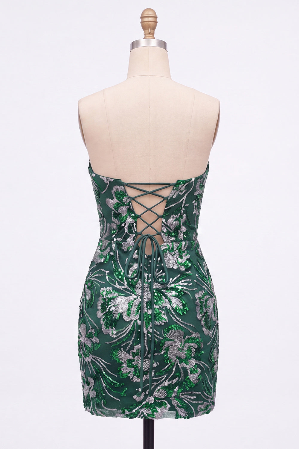 Strapless Green Bodycon Sequins Short Homecoming Dress with Lace Up Back