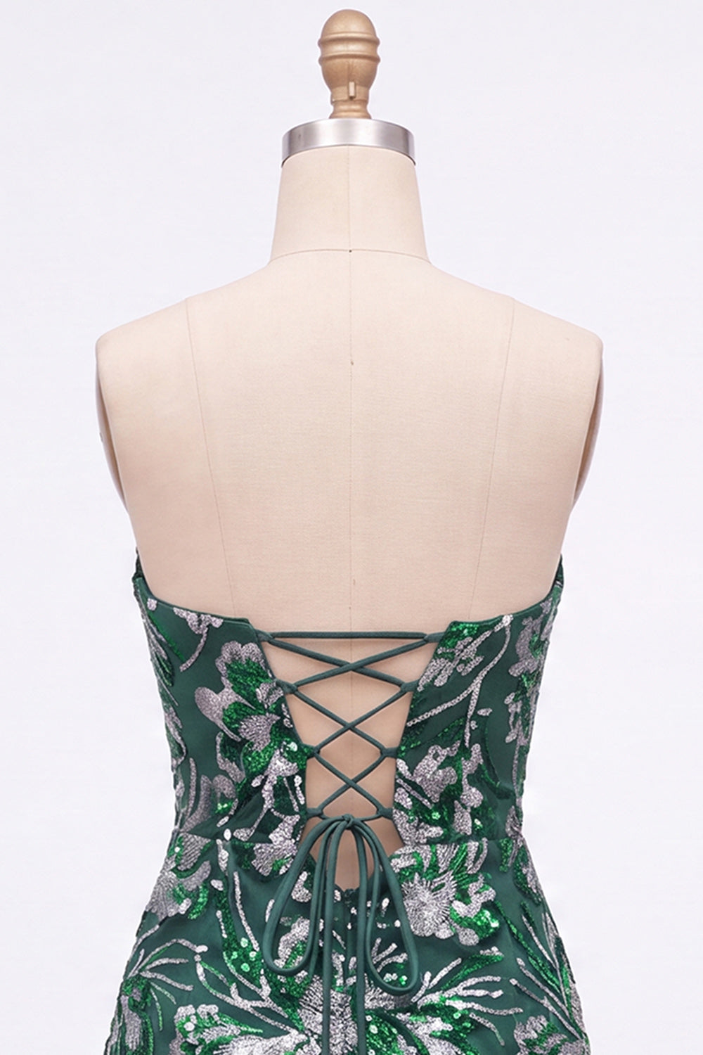Strapless Green Bodycon Sequins Short Homecoming Dress with Lace Up Back
