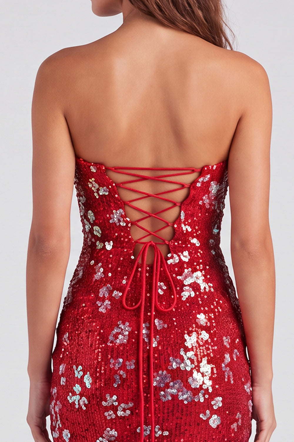 Sparkly Red Strapless Bodycon Sequins Short 80s Homecoming Dress