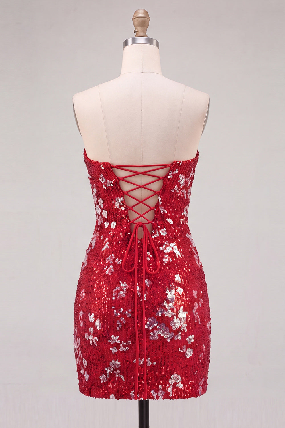 Sparkly Red Strapless Bodycon Sequins Short 80s Homecoming Dress