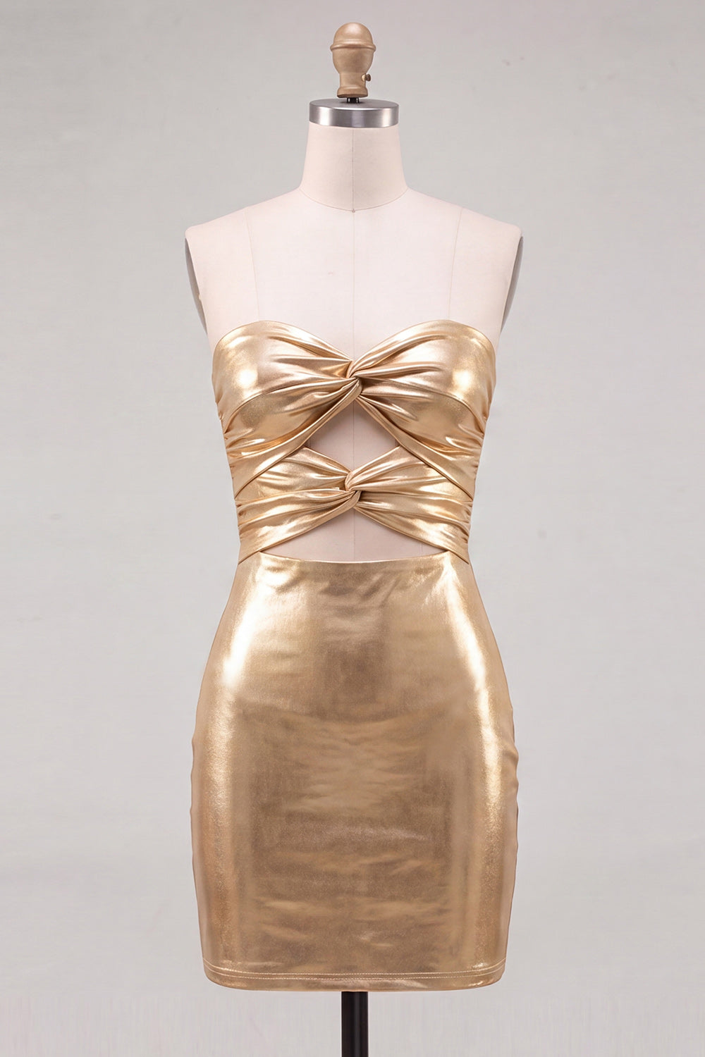 Robe de bal de promo homecoming style années 80 dorée Sweetheart Bodycon en dentelle métallisée avec découpe "keyhole" au dos lacé