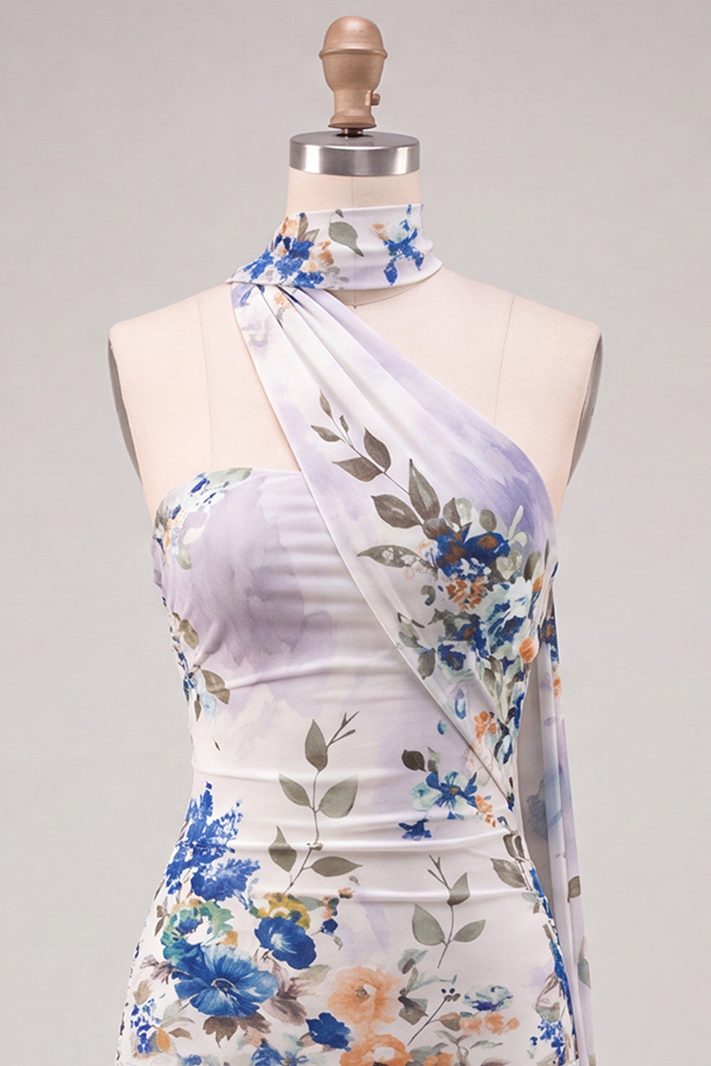 Strapless Ivory Floral Bodycon Short Homecoming Dress with Lace Up Back