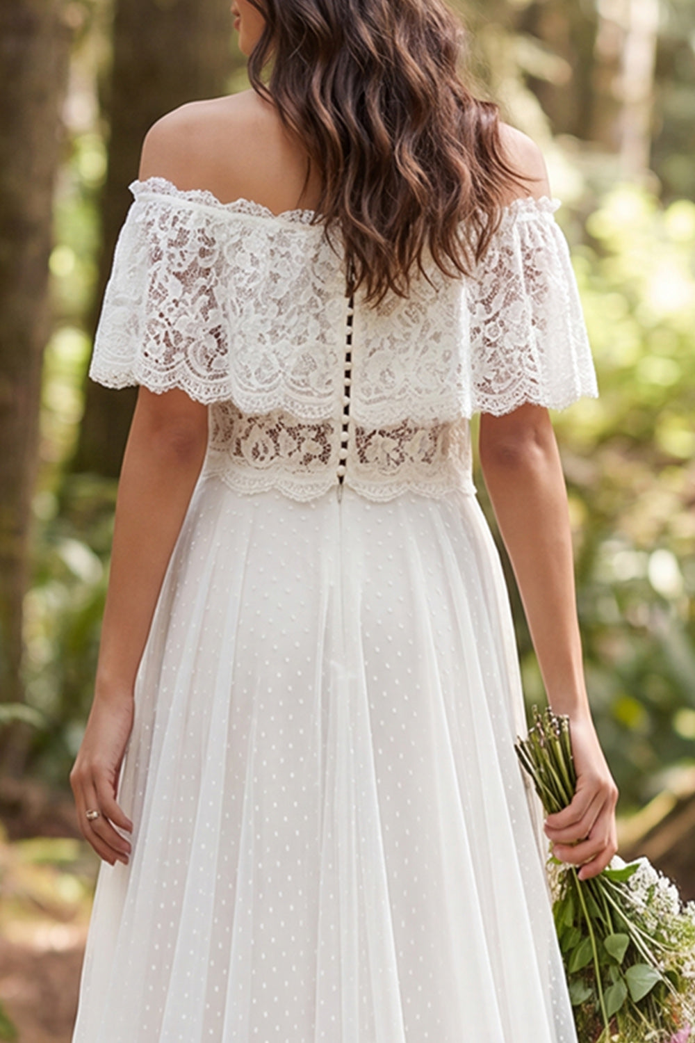 Off the Shoulder Ivory A-Line Long Tulle Wedding Dress
