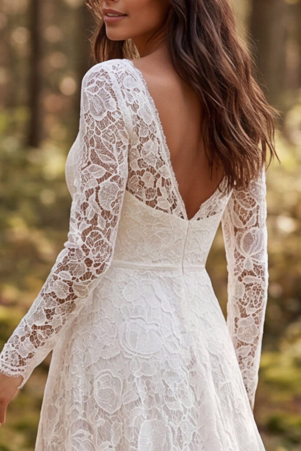 Ivory Lace A-Line Long Sleeves Wedding Dress with Slit