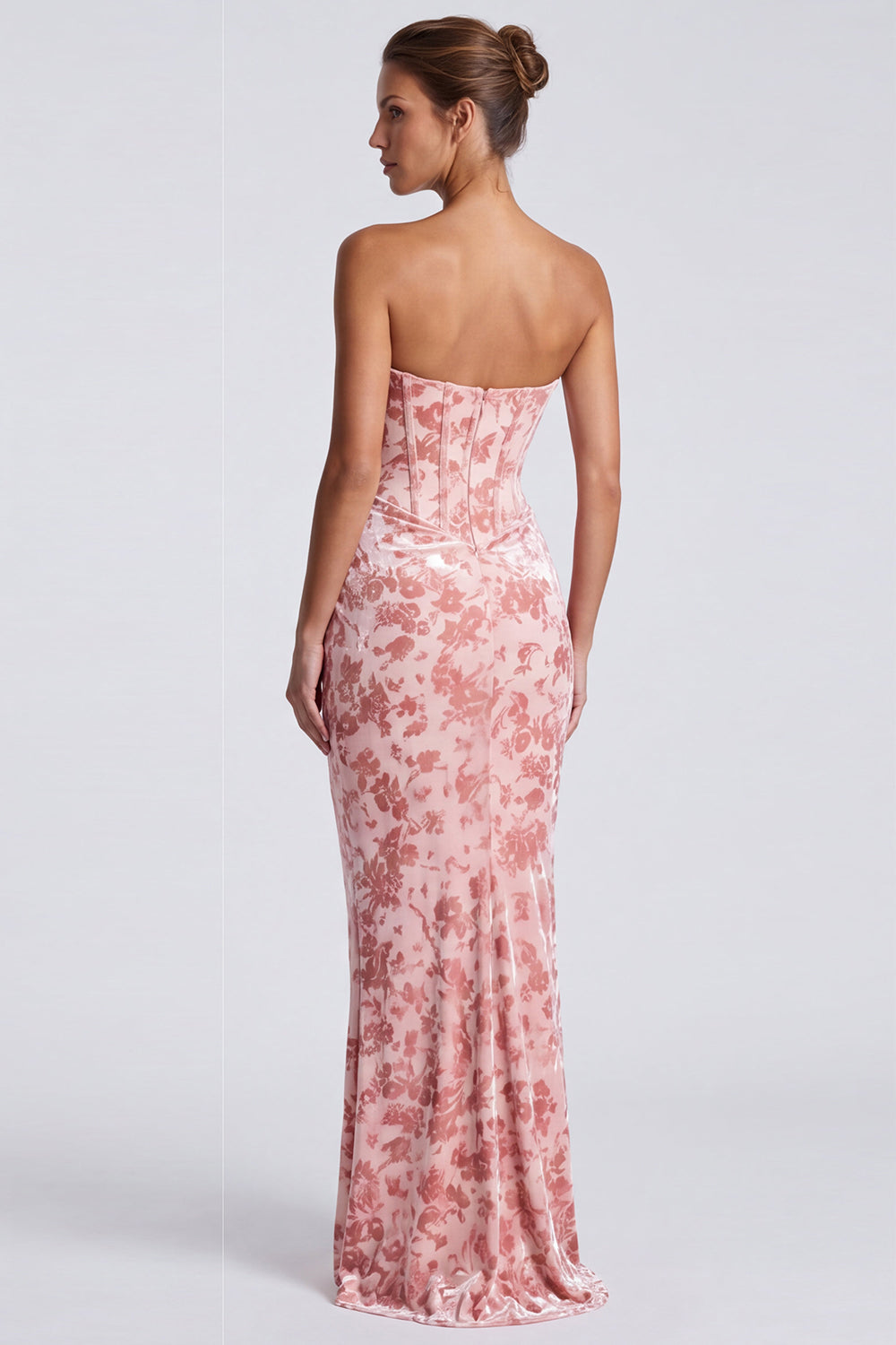 Pink Sweetheart Ruched Velvet Corset Mermaid Long Formal Dress
