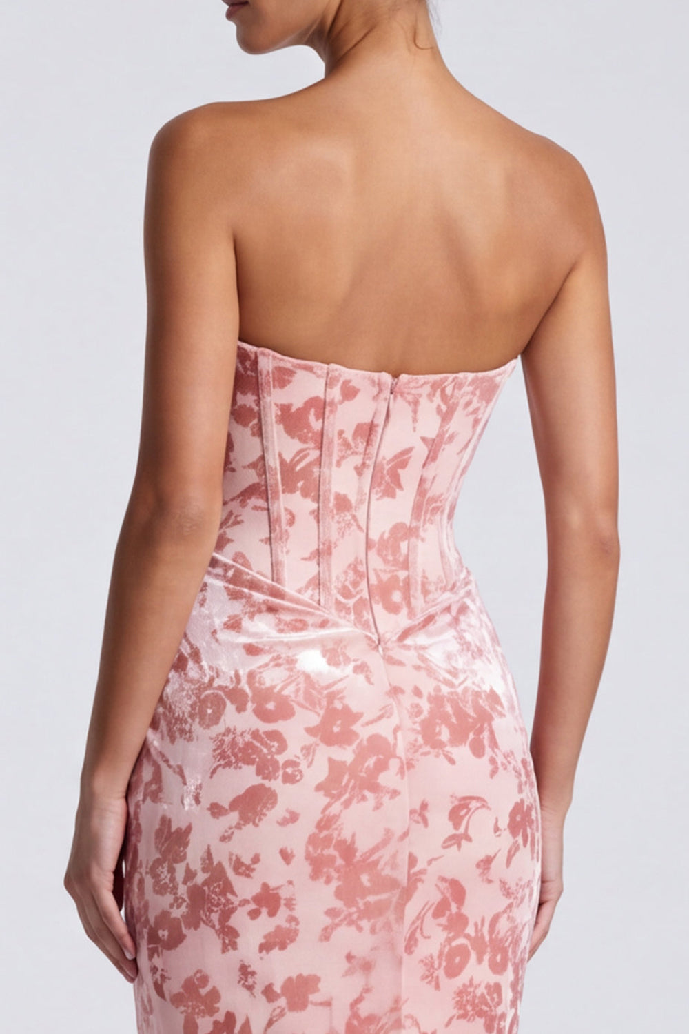 Pink Sweetheart Ruched Velvet Corset Mermaid Long Formal Dress